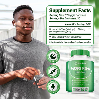 Cápsulas de Moringa Rosabella (800mg) para Apoyo Inmunológico, Salud Intestinal y Vitaminas