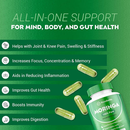 Cápsulas de Moringa Rosabella (800mg) para Apoyo Inmunológico, Salud Intestinal y Vitaminas